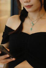 Load image into Gallery viewer, LUOWEND 18K White Gold Real Natural Emerald Necklace for Women