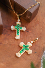 Load image into Gallery viewer, LUOWEND 18K Yellow Gold Real Natural Emerald and Diamond Gemstone Necklace for Women