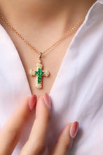 Load image into Gallery viewer, LUOWEND 18K Yellow Gold Real Natural Emerald and Diamond Gemstone Necklace for Women