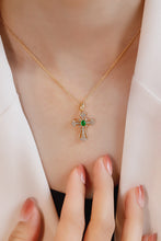 Load image into Gallery viewer, LUOWEND 18K Yellow Gold Real Natural Emerald and Diamond Gemstone Necklace for Women