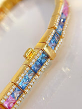 Load image into Gallery viewer, LUOWEND 18K Yellow Gold Natural Diamond and Color Sapphire Bracelet for Women