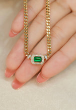 Load image into Gallery viewer, LUOWEND 18K Yellow Gold Real Natural Emerald and Diamond Gemstone Necklace for Women