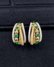 Load image into Gallery viewer, LUOWEND 18K Yellow Gold Natural Emerald Earrings for Women