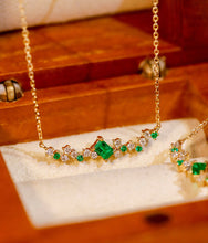 Load image into Gallery viewer, LUOWEND 18K Yellow Gold Real Natural Emerald and Diamond Gemstone Necklace for Women