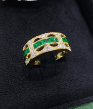 Load image into Gallery viewer, LUOWEND 18K Yellow Gold Natural Emerald Gemstone Ring for Women