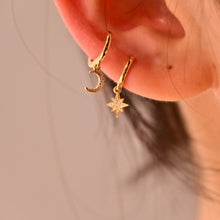 Load image into Gallery viewer, LUOWEND 18K Yellow Gold Real Natural Diamond Hoop Earrings for Women