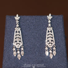 Load image into Gallery viewer, LUOWEND 18K White Gold Real Natural Diamond Drop Earring for Women