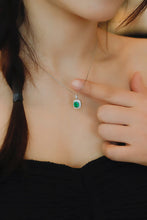 Load image into Gallery viewer, LUOWEND 18K White Gold Real Natural Emerald&Diamond Necklace for Women