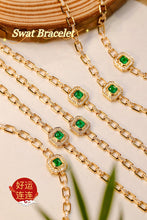Load image into Gallery viewer, LUOWEND 18K Yellow Gold Real Natural Emerald Bracelet for Women