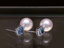 Load image into Gallery viewer, LUOWEND 18K White Gold Natural Akoya Pearl Stud Earrings for Women