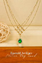 Load image into Gallery viewer, LUOWEND 18K Yellow Gold Real Natural Emerald and Diamond Gemstone Necklace for Women