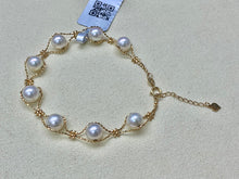 Load image into Gallery viewer, LUOWEND 18K Yellow Gold Natural Pink Akoya Pearl Bracelet for Women