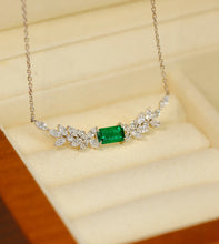 Load image into Gallery viewer, LUOWEND 18K White Gold Real Natural Emerald Necklace for Women