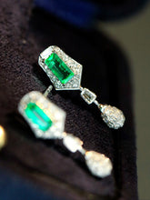 Load image into Gallery viewer, LUOWEND 18K White Gold Natural Emerald Earrings for Women