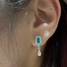Load image into Gallery viewer, LUOWEND 18K White Gold Natural Emerald Earrings for Women