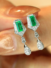 Load image into Gallery viewer, LUOWEND 18K White Gold Natural Emerald Earrings for Women