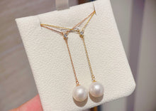 Load image into Gallery viewer, LUOWEND 18K Rose or Yellow Gold Real Natural Diamond and Pearl Necklace for Women