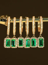 Load image into Gallery viewer, LUOWEND 18K Yellow Gold Natural Emerald Earrings for Women