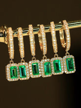 Load image into Gallery viewer, LUOWEND 18K Yellow Gold Natural Emerald Earrings for Women