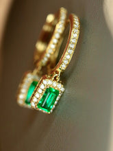 Load image into Gallery viewer, LUOWEND 18K Yellow Gold Natural Emerald Earrings for Women