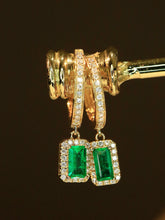 Load image into Gallery viewer, LUOWEND 18K Yellow Gold Natural Emerald Earrings for Women