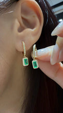 Load image into Gallery viewer, LUOWEND 18K Yellow Gold Natural Emerald Earrings for Women