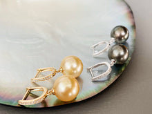 Load image into Gallery viewer, LUOWEND 18K Gold Tihiti Black Pearl or Gold Pearl Hoop Earrings for Women