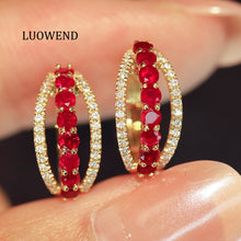 Load image into Gallery viewer, LUOWEND 18K Yellow Gold Fine Jewelry Natural Ruby Earrings for Women