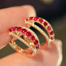 Load image into Gallery viewer, LUOWEND 18K Yellow Gold Fine Jewelry Natural Ruby Earrings for Women