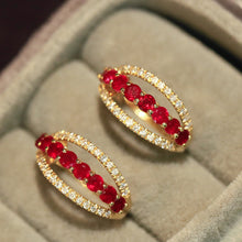 Load image into Gallery viewer, LUOWEND 18K Yellow Gold Fine Jewelry Natural Ruby Earrings for Women