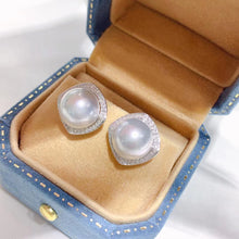 Load image into Gallery viewer, LUOWEND 18K White Gold Real Natural Diamond and Australian White Pearl Earrings for Women