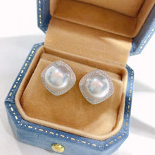 Load image into Gallery viewer, LUOWEND 18K White Gold Real Natural Diamond and Australian White Pearl Earrings for Women