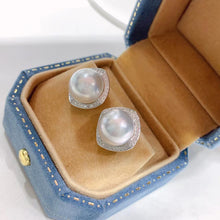 Load image into Gallery viewer, LUOWEND 18K White Gold Real Natural Diamond and Australian White Pearl Earrings for Women