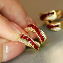 Load image into Gallery viewer, LUOWEND 18K Yellow Gold Fine Jewelry Natural Ruby Earrings for Women