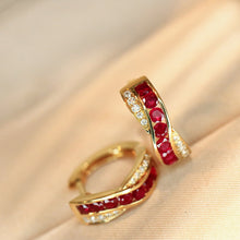 Load image into Gallery viewer, LUOWEND 18K Yellow Gold Fine Jewelry Natural Ruby Earrings for Women