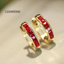 Load image into Gallery viewer, LUOWEND 18K Yellow Gold Fine Jewelry Natural Ruby Earrings for Women