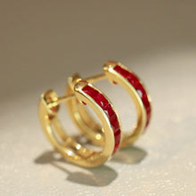Load image into Gallery viewer, LUOWEND 18K Yellow Gold Fine Jewelry Natural Ruby Earrings for Women