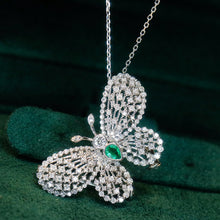 Load image into Gallery viewer, LUOWEND 18K White Gold Real Natural Emerald and Diamond Gemstone Necklace for Women