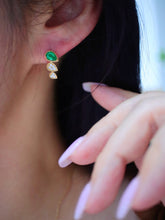 Load image into Gallery viewer, LUOWEND 18K Yellow Gold Natural Emerald Earrings for Women