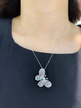 Load image into Gallery viewer, LUOWEND 18K White Gold Real Natural Emerald and Diamond Gemstone Necklace for Women