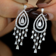 Load image into Gallery viewer, LUOWEND 18K White Gold Real Natural Diamond Drop Earrings for Women