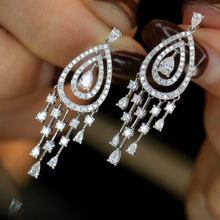 Load image into Gallery viewer, LUOWEND 18K White Gold Real Natural Diamond Drop Earrings for Women