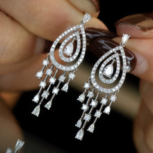 Load image into Gallery viewer, LUOWEND 18K White Gold Real Natural Diamond Drop Earrings for Women