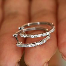 Load image into Gallery viewer, LUOWEND 18K White Gold Real Natural Diamond Hoop Earrings for Women