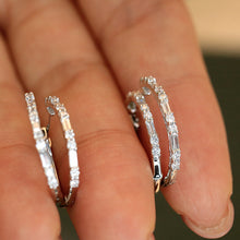 Load image into Gallery viewer, LUOWEND 18K White Gold Real Natural Diamond Hoop Earrings for Women