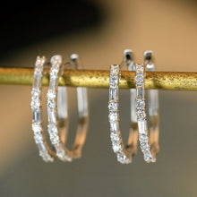 Load image into Gallery viewer, LUOWEND 18K White Gold Real Natural Diamond Hoop Earrings for Women