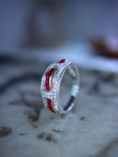 Load image into Gallery viewer, LUOWEND 18K White+Yellow Gold Natural Ruby Ring for Women