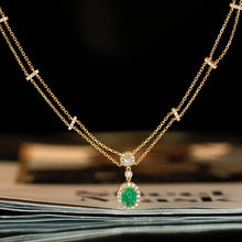 Load image into Gallery viewer, LUOWEND 18K Yellow Gold Natural Emerald Necklace for Women