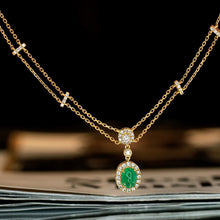 Load image into Gallery viewer, LUOWEND 18K Yellow Gold Natural Emerald Necklace for Women