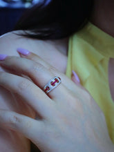 Load image into Gallery viewer, LUOWEND 18K White+Yellow Gold Natural Ruby Ring for Women